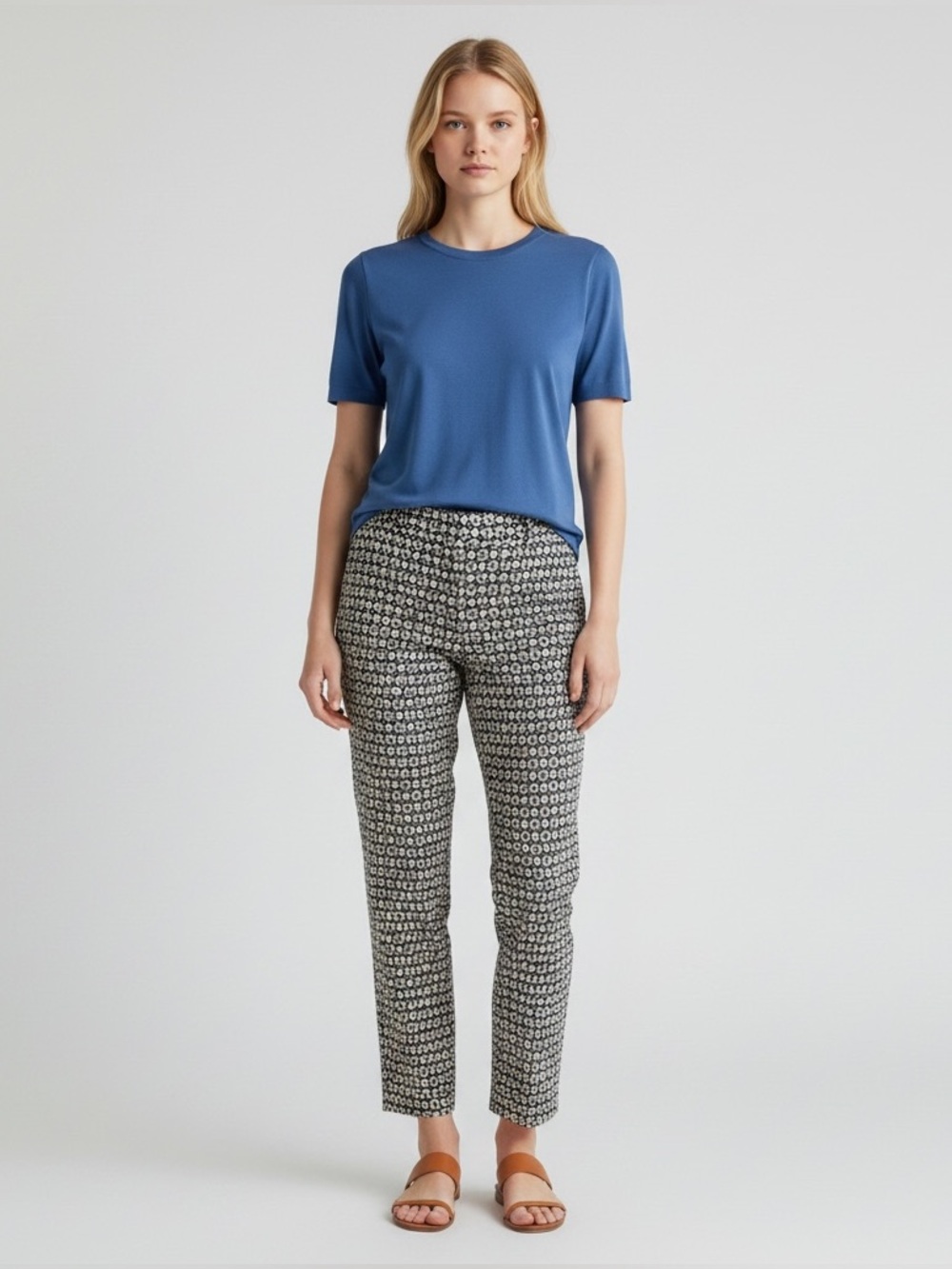 Zac & Rachel Navy and Cream Patterned Cropped Pants size 12